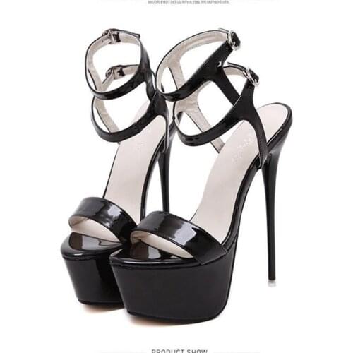 Size 34-46 Pu Leather High Heels Sandals 16cm Stripper Shoes Summer Wedding Party Shoes Women Gladiator Platform Sandals