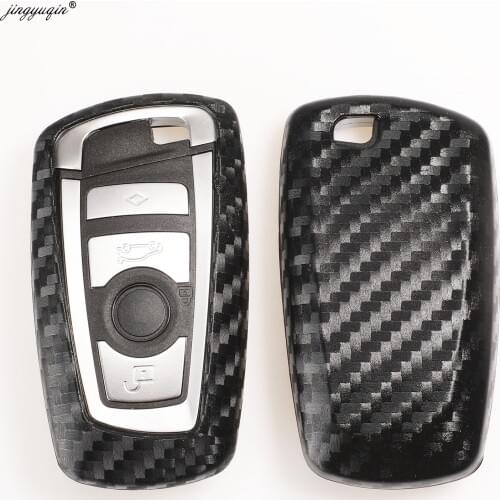 Jingyuqin Car Key Case for BMW 520 525 f30 f10 F18 118i 320i 1 3 5 7 Series X3 X4 M3 M4 M5 Soft Carbon Fiber Silicone Fob Cover