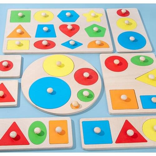 Montessori Wooden Puzzles Hand Grab Boards Toys Tangram Jigsaw Baby Educational Toys Cartoon Three-Dimensional Hand Grabbing Boa