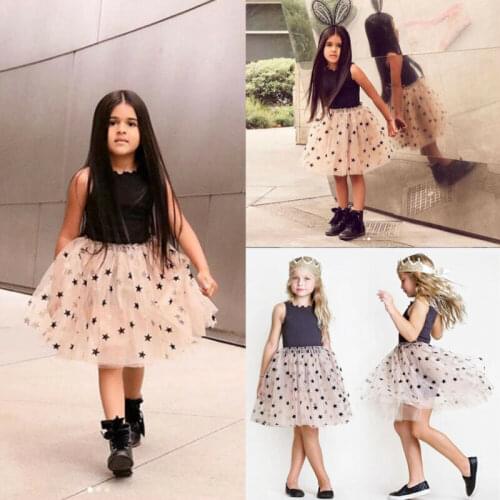 Pudcoco Summer Flower Girl Dress Princess Kids Child Baby Party Sleeveless Wedding Tulle Tutu Patchwork Star Clothing