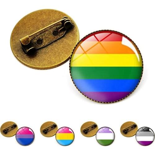 Gay Pride LGBT Time Gem Rainbow Six-color Brooch Metal Fashion Jewelry Pin DIY Accessories Pinback Glass Round For Clothes Gifts