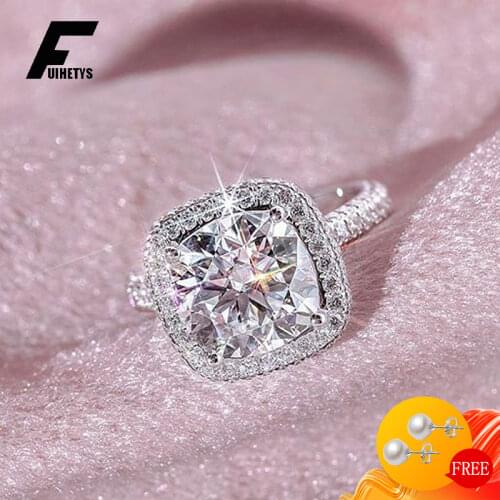 Elegant Silver 925 Jewelry Ring with 7mm Square Zircon Gemstone Women Finger Rings for Wedding Party Gift Wholesale Accessories