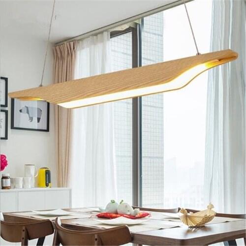 Nordic Creative Rectangular Dining Room Led Chandelier Concise Studio Simple Office Hanging Lights Solid Wood Lamp Free Shipping