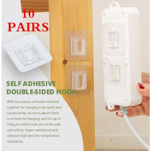 Multi-Purpose Hooks 5/10 Pairs Double-sided Adhesive Wall Hooks Waterproof Clothes Hats Towel Hooks Kitchen Bath Door Hooks