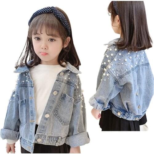 2021 Girls Denim Jackets Jeans Jackets for Girls Fashion Bomber Jackets with Peals Children Outwear Spring Jackets 3-8Y