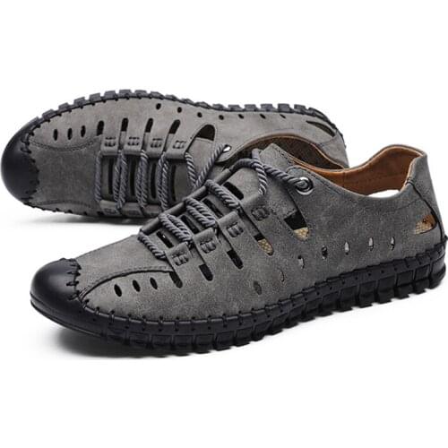 Summer Sandals Men Leather Classic Roman Hollow Breathable 2019 Slipper Outdoor Sneakers Beach Rubber Flip Flops Mens Shoes