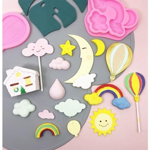 Cute Cartoon Hot-Air Ballon Cloud Fondant Chocolate Mold Children Moon and the Stars Rainbow Cake Decoration Baking Tool