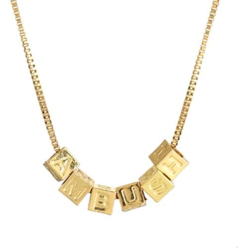 MIQIAO Gold Plated English Letter Cube Pendant Vintage Collar Chain Necklace for Women Men Couple Friends Gift Fashion Jewelry
