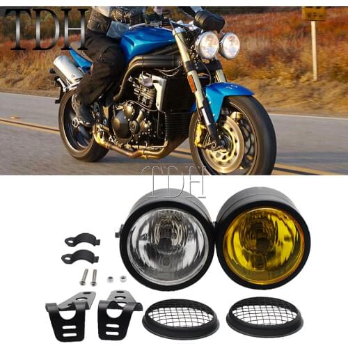 Motorcycle Twin Front Headlight Lamp W/ Bracket Mesh Grill Dual Cafe Racer Head Lights For Harley Cafe Racer Honda Yamaha