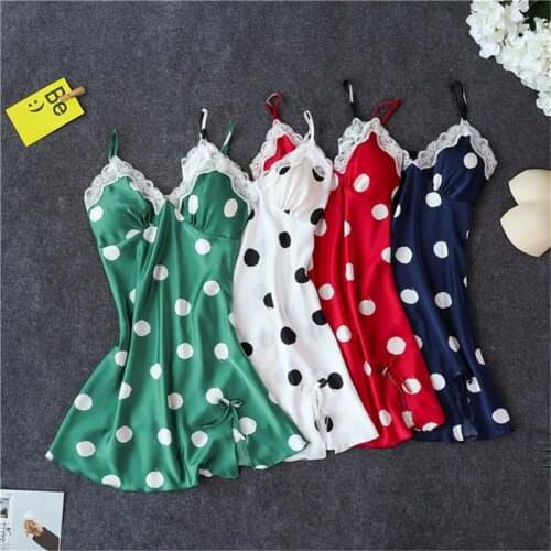 Nightdress female summer sexy suspenders polka dot lace edge nightdress sweet homewear comfortable evening clothing night gown