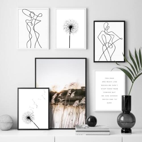 Dandelion Reed Plant Abstract Line Quotes Wall Art Canvas Painting Nordic Posters And Prints Wall Pictures For Living Room Decor
