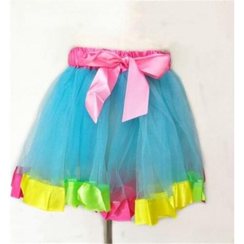 Drop Shipping Child Kids Girls Tutu Skirts Cute Rainbow Bow Tulle Ballet DanceCostume S-L