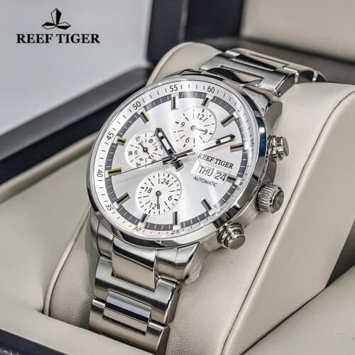 Reef Tiger/RT Top Brand Men Automatic Mechanical Watch Date Stainless Steel Waterproof Sports Military Watch Relogio Masculino