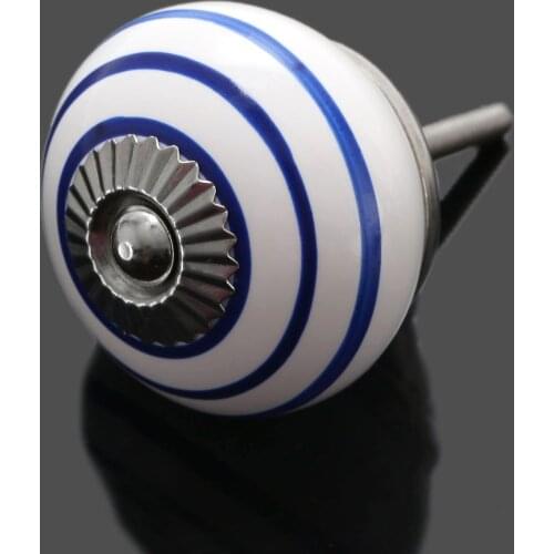 1Pc Stylish Navy Blue White Stripe Ceramic Door Knobs Cabinet Cupboard Wardrobe Drawer Pull Handles Round Ball Furniture Handles