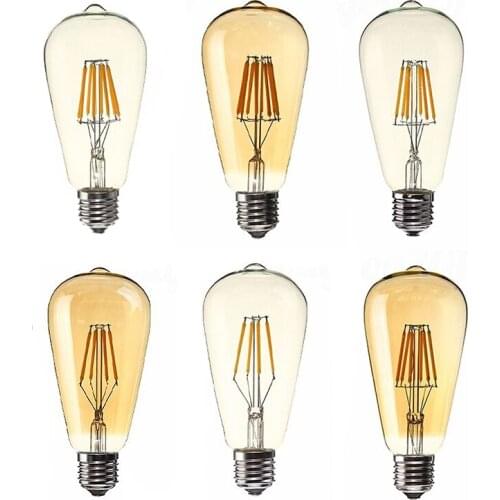 Dimmable E27 4W Retro Vintage Filament ST64 COB LED Bulb Light Lamp Body Color:Golden Cover Light Color:Gold Yellow (2200