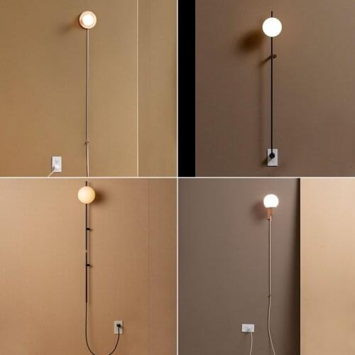Modern minimalist designer wall lamp wiring free socket type Nordic wall lamp hotel living room bedroom aisle wall lamp