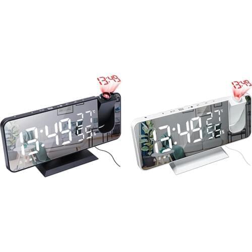 LED Electronic Table Clock Digital Projector Alarm Clock Backlight Temperature Humidity Watch Snooze Time Projection FM Radio