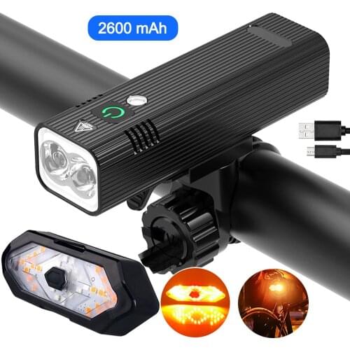 Smart Light-sensing Front Bike Light 2*T6 LED Bicycle Lamp Built-in 1200/2600mAh Battery 5 Lights Modes MTB Cycling Flashlight