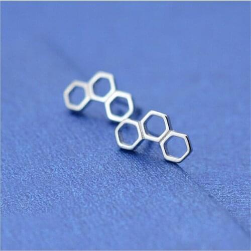 Geometric Triple Hexagonal Fashion 925 Sterling Silver Jewelry Six Pointed Star Simple Hollow Stud Earrings SE520