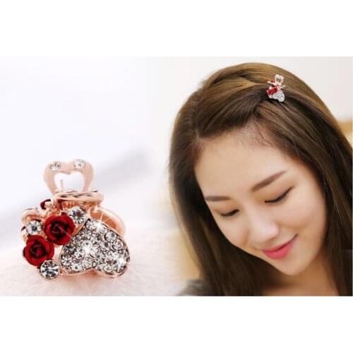 1pc Girl Hair Claw Rose Flower Rhinestone Crystal Metal Hair Clip Grip Barrettes Clamp Girls Cute Styling Accessories