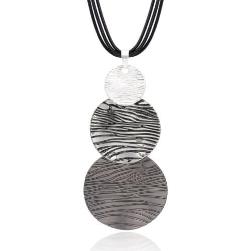 New Brushed Round Pendant Sweater Chain Womens Necklace Adjustable Leather Rope Necklaces For Party Charm Jewelry