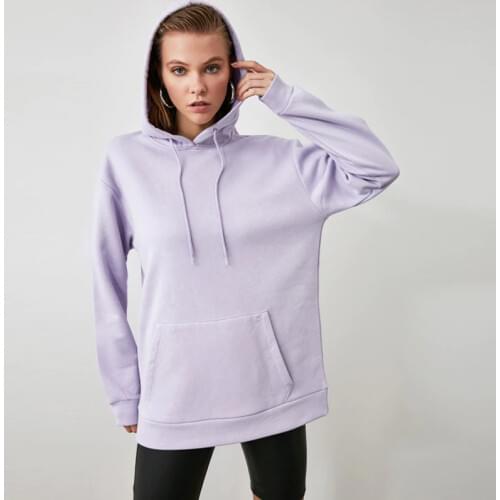 2020 Womens Hooded Sweatshirt Autumn Winter Lilac and Off-white Kangaroo Pocket Boyfriend Knitted Fleece Oversize Hoodies Ladies Pullovers Warm Pocket Hooded Jacket Clothes Hoody Vintage Plaid