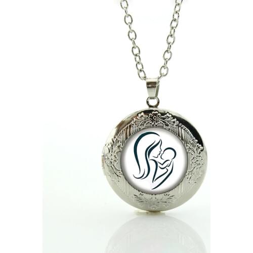 New Fashion vintage Mother and kids silhouette locket pendant statement necklace women mom jewelry gifts for Mothers Day MOM20