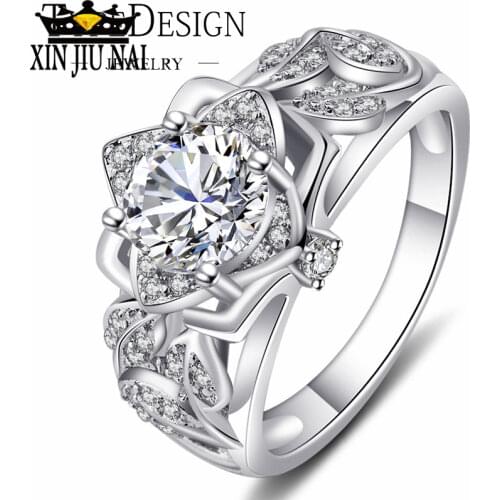 Fashion 925 Silver Color Wedding Engagement Rings For Women Rose flower with level AAAA Cubic Zirconia Surround Jewelry Bijoux
