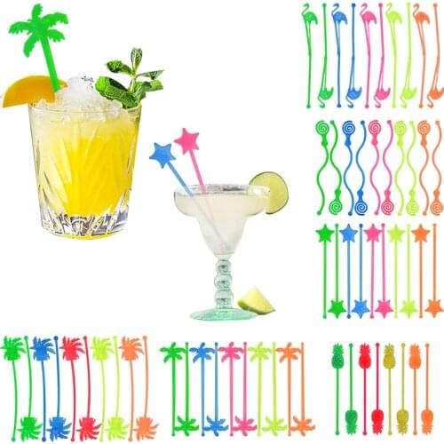 10pcs Flamingo Pineapple Star Drink Wine Decor Cocktail Swizzle Sticks Drink Stirrer Hawaiian Beach Party Decor Bar Supplies