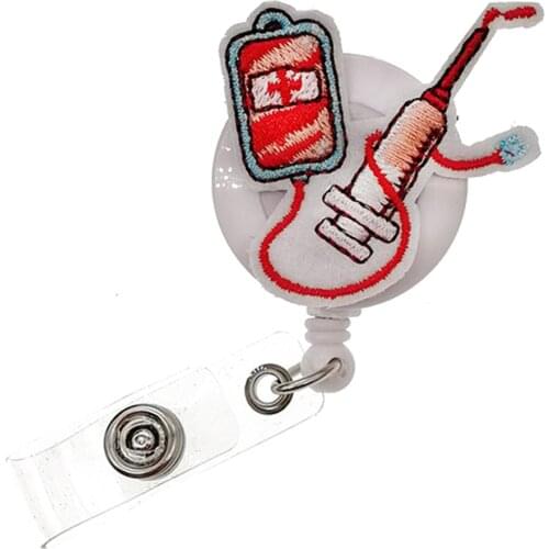10 pcs/lot Free Shipping Blood Bag And Syringe Retractable Felt ID Badge Holder Reel