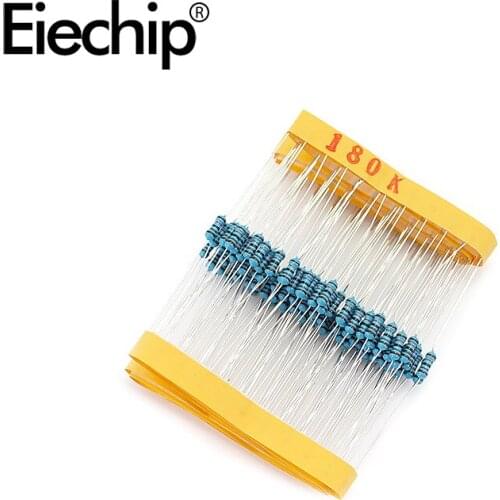 100pcs/lot 1/4W 1% Metal film resistor 0.25W resistance 180K ohm Throught Hole