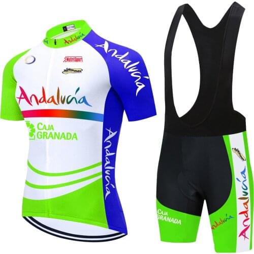 2021 Team ANDALUCIA Blue Cycling Jersey 20D Gel Bike Short Sleeve Suit MTB Ropa Ciclismo Mens Summer Bicycling Maillot Wear