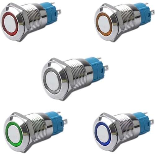 3V 5V 12V 24V 110V 220V Car Button Switch Self-Locking 12mm Power Reset Waterproof Metal Switch Yellow Green Red Blue White LED