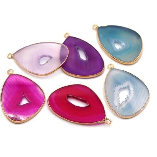 6pcs Natural Stone Pendant Polished Thin Agate Slices Charms Lavender Pink Blue Agates Geode Cluster Pendant for DIY Jewelry