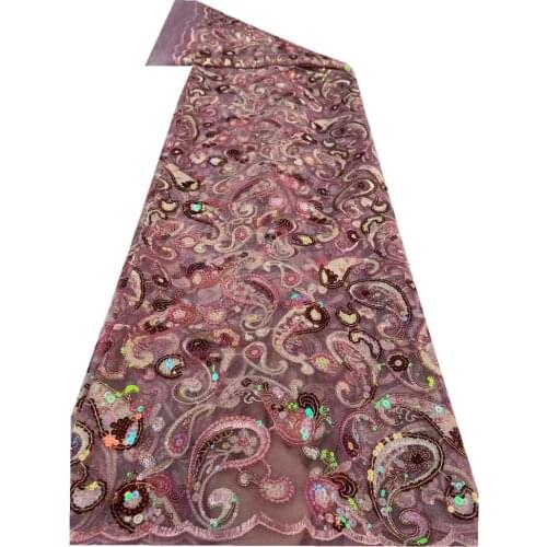 African Lace Fabric 2021 High Quality Nigerian Lace Fabric 5 Yards French Sequins Lace For Wedding Dress Sewing zx18-80