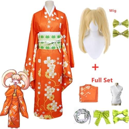 Anime Super Danganronpa 2 Hiyoko Saionji Kimono Cosplay Costumes Adult Women Orange Dress Zentai Halloween Clothing Kostuums