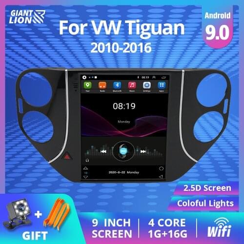2DIN Android 9.0 Car Radio For Volkswagen Tiguan 1 Tesla style screen 2010-2015 Car Multimedia Video Player Navigation GPS DVD
