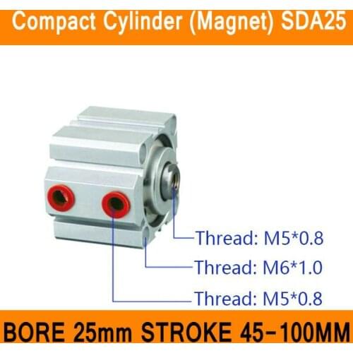 SDA25 Cylinder Magnet SDA Series Bore 25mm Stroke 45-100mm Compact Air Cylinders Dual Action Air Pneumatic Cylinders ISO