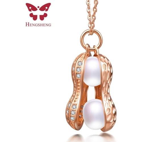 HENGSHENG Custom Trendy Double Pearl Peanut Necklaces Unique Design 925 Sterling Silver Zircon Pendant Natural Freshwater Pearl