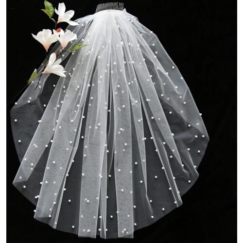 ZMV05 Veil for Bride Cathedral Wedding Veil Headwear Wedding Accessories Pearls Simple Shoulders Veil Multiple Bridal Veil