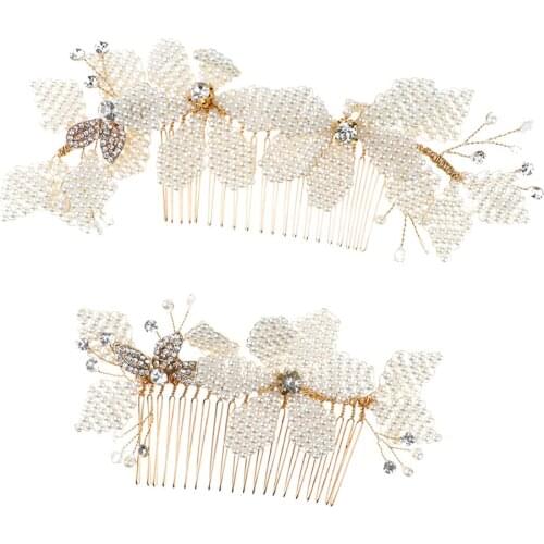 2x White Flower Crystal Pearl Bead Bridal Wedding Hair Comb Hair Accessories