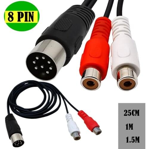 Din 8 Pin to 2RCA Cable 8Pin Din Male Plug to 2-RCA Female Audio Adapter Cable for Musical instrument audio equipment