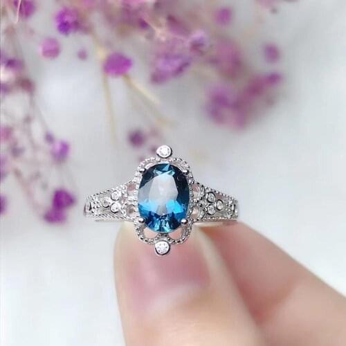 Luxurious ancient Hollowing square Natural blue topaz Ring S925 Silver Natural gemstone Ring Women girl party gift Ring Jewelry