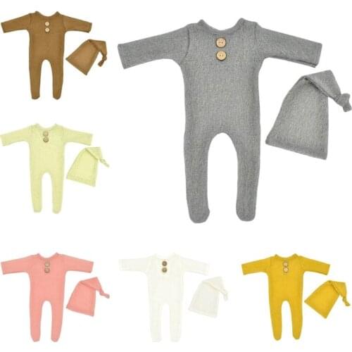 2 Pcs Mohair Baby Romper Hat Set Newborn Photography Props Knitted Wool Bodysuit