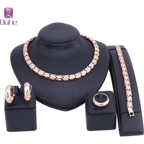 Fashion Dubai Jewelry Sets For Women African Beads Jewelry Set Gold Color Nigerian Costume Jewellery Necklace Earring Ring