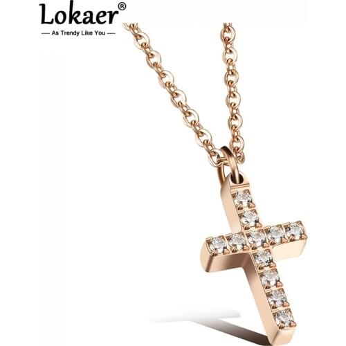 Lokaer Simple Retro Cross Unisex Pendant Necklace Classic 316L Stainless Steel With Cubic Zirconia Women Men Jewelry N17067