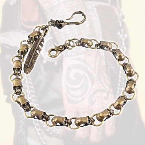 57CM Mens Waist Key Chain Skull Head Metal Vintage Hip Hop Gothic Punk Skeleton Pants Trousers Jean Biker Wallet Key Ring DW56