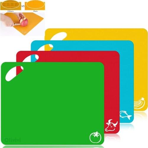 Plastic Kitchen Cutting Board Mat Set Non-slip Cutting Board Dishwasher Safe 4 Colored For Kitchen Supplies