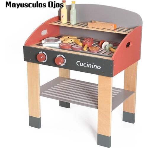 New Wooden Childrens Barbecue Grill Booth Simulation Play House Kitchen Toy Boys And Girls Educational Toy Set