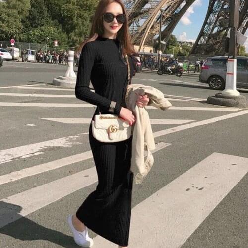 2020 New X-long Women Sweater Dress Female Slim Knitted Dresses Autumn Winter Pullover Casual Turtleneck Sweaters WXF624